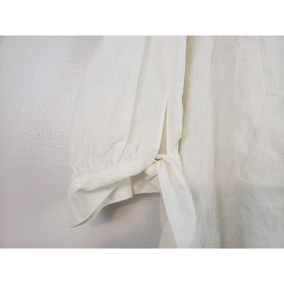 Max Studio Blouse Womens Size L Button Linen Blend Tie Sleeve Office Siren Boho - Picture 4 of 7